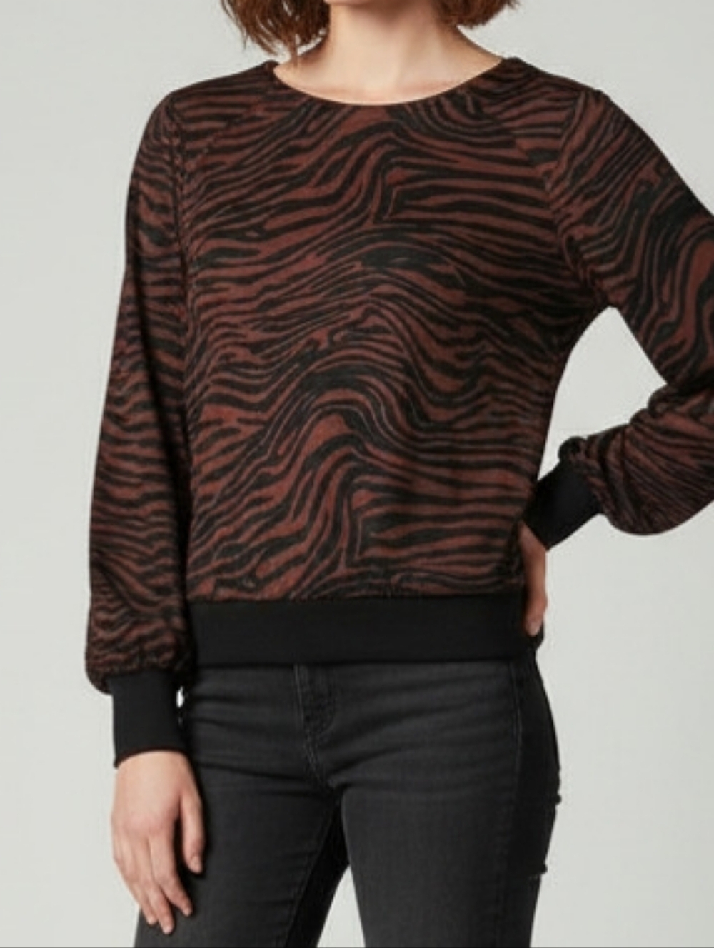 Express Brown and Black Zebra-Print Long Sleeve Top